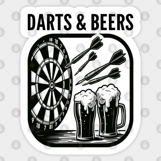 Darts and Beers, Bullseye Brew Crew Sticker by maknatess